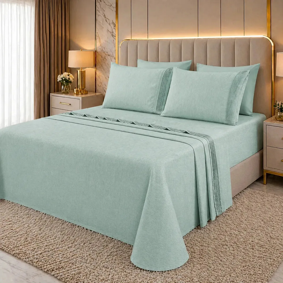Jogo Cama King Size Algodao Lizzie Tecido Estampado Premium Cor Verde