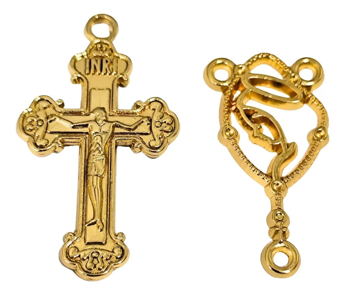 10 Crucifixos 10 Entremeios Nossa Senhora Para Montar Terços Ouro
