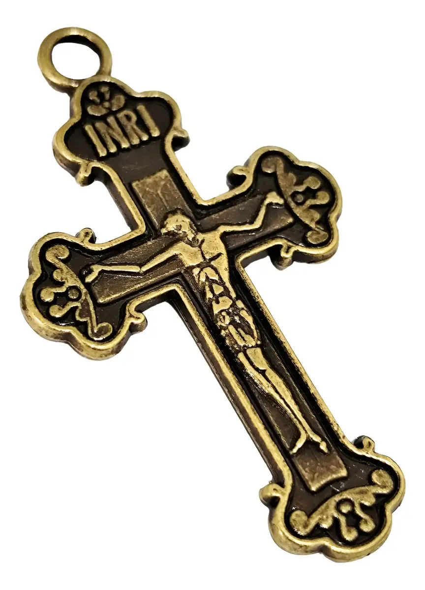 25 Crucifixos Pingente 4,5cm Para Fazer Terços E Bijuterias Cor Ouro velho