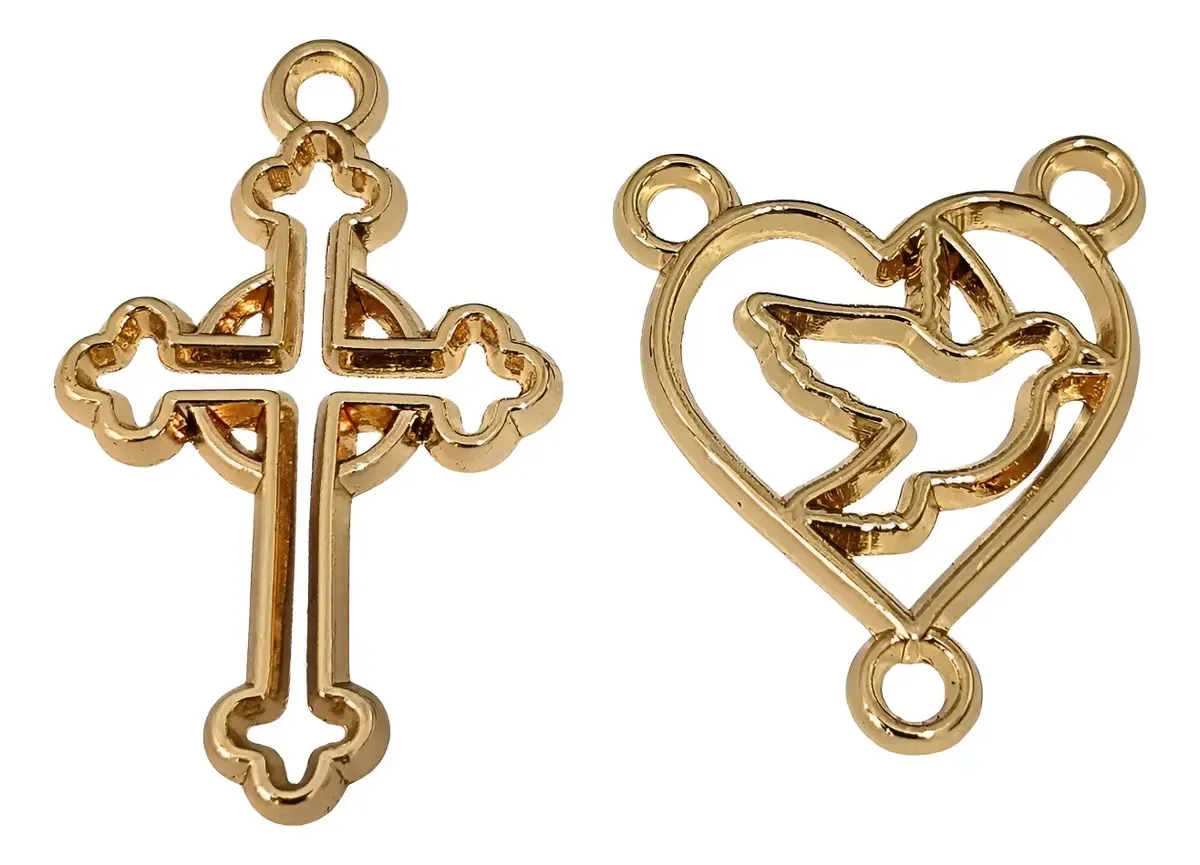 10 Crucifixos Pingentes 10 Entremeios Espírito Santo Dourado Ouro