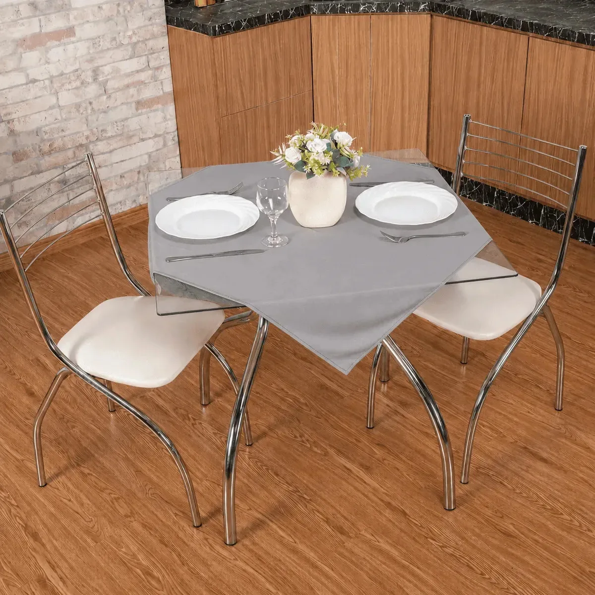 Kit 10 Toalhas Cobre Manchas 75x75 Mesa Festa Buffet Cinza Lisa