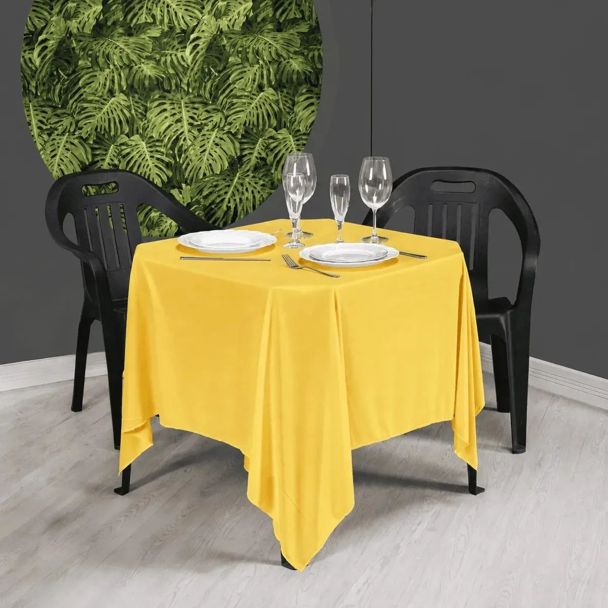 Kit 5 Toalhas De Mesa 1,50x1,50 Buffet Festa Evento Amarelo Lisa