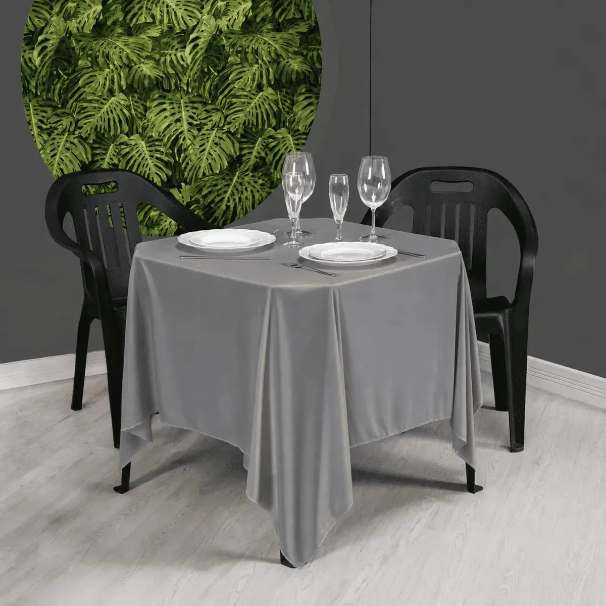 Kit 10 Toalhas De Mesa Malha 1,50x1,50 Festa Buffet Cinza Lisa