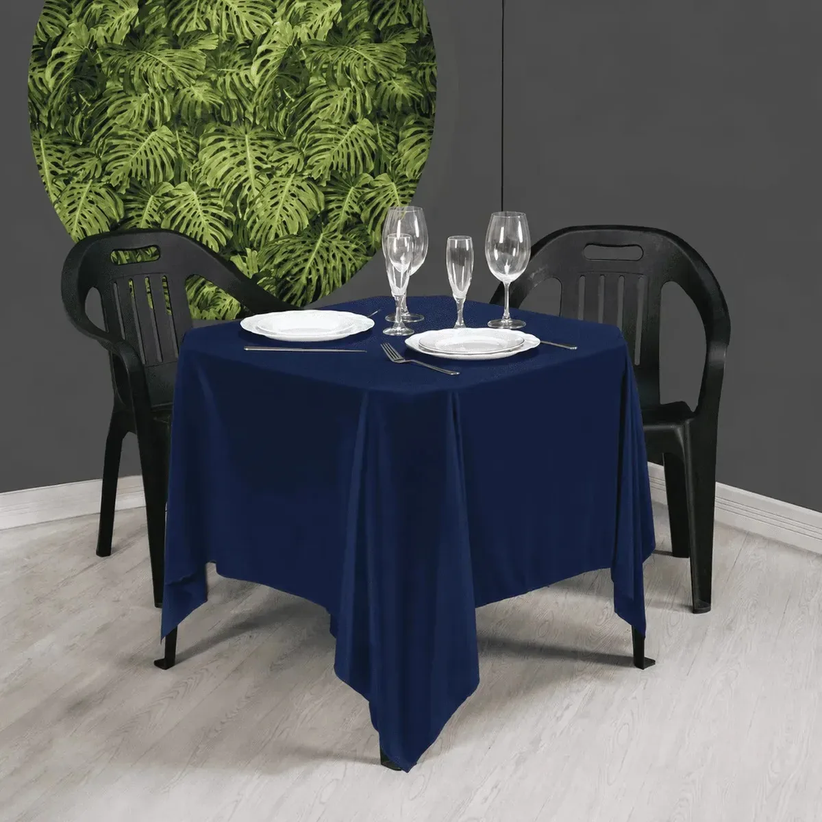 Kit 10 Toalhas De Mesa Malha 1,50x1,50 Festa Buffet Azul-marinho Lisa