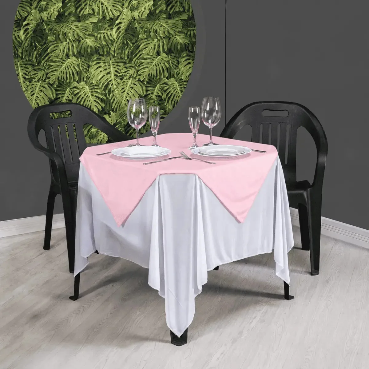 Kit Completo 15 Toalhas Mesa Com 15 Cobre Manchas Rosa Lisa
