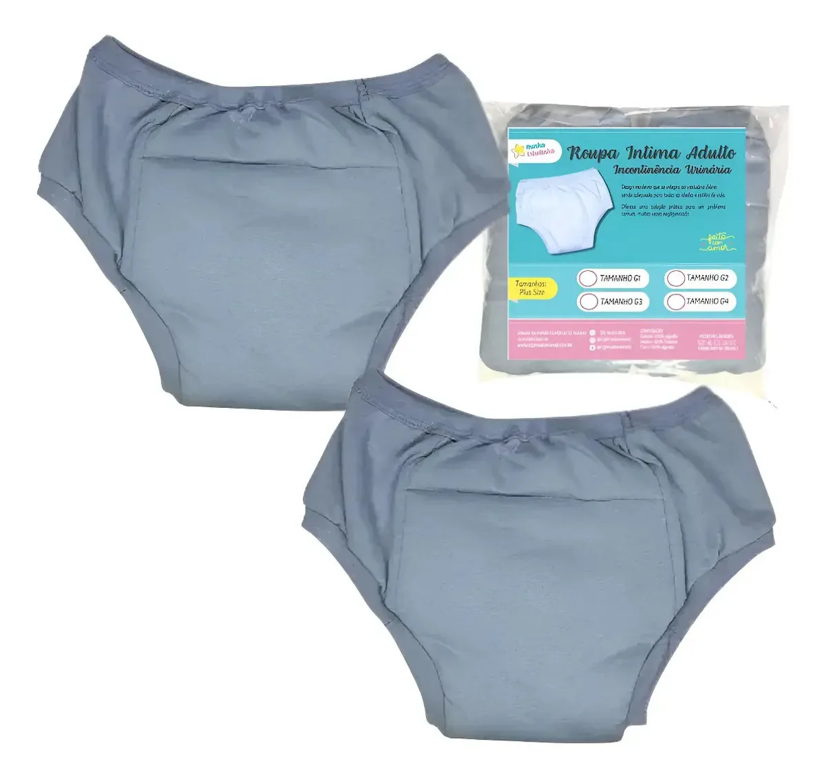 Roupa Intima Para Incontinencia Urinária Plus Size 2un Cinza Tamanho G3