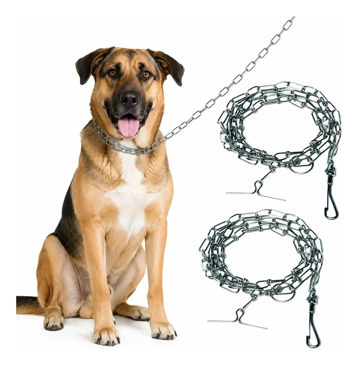 Kit 2 Correntes Guias De Metal N3 Para Cachorro Medio Porte Prateado