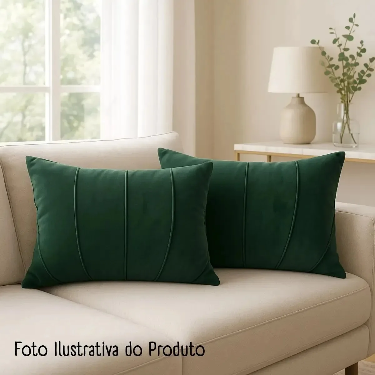 Kit 2 Capa Almofada Retangular Baguete Drapeada Luxo 30x50cm Verde-musgo Baguete Drapeada Raios