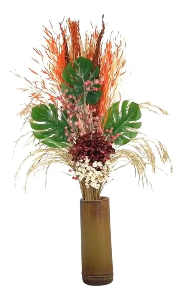 Arranjo De Flores Secas Grande Desidratadas Vaso Decorativo Cor Palha Palha