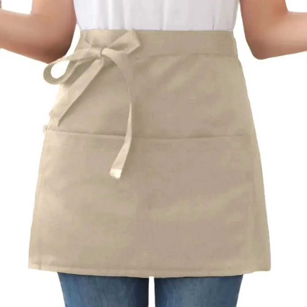 Kit 2 Aventais de Cintura Curto Perbella Uniformes em Brim Bege com 2 Bolsos