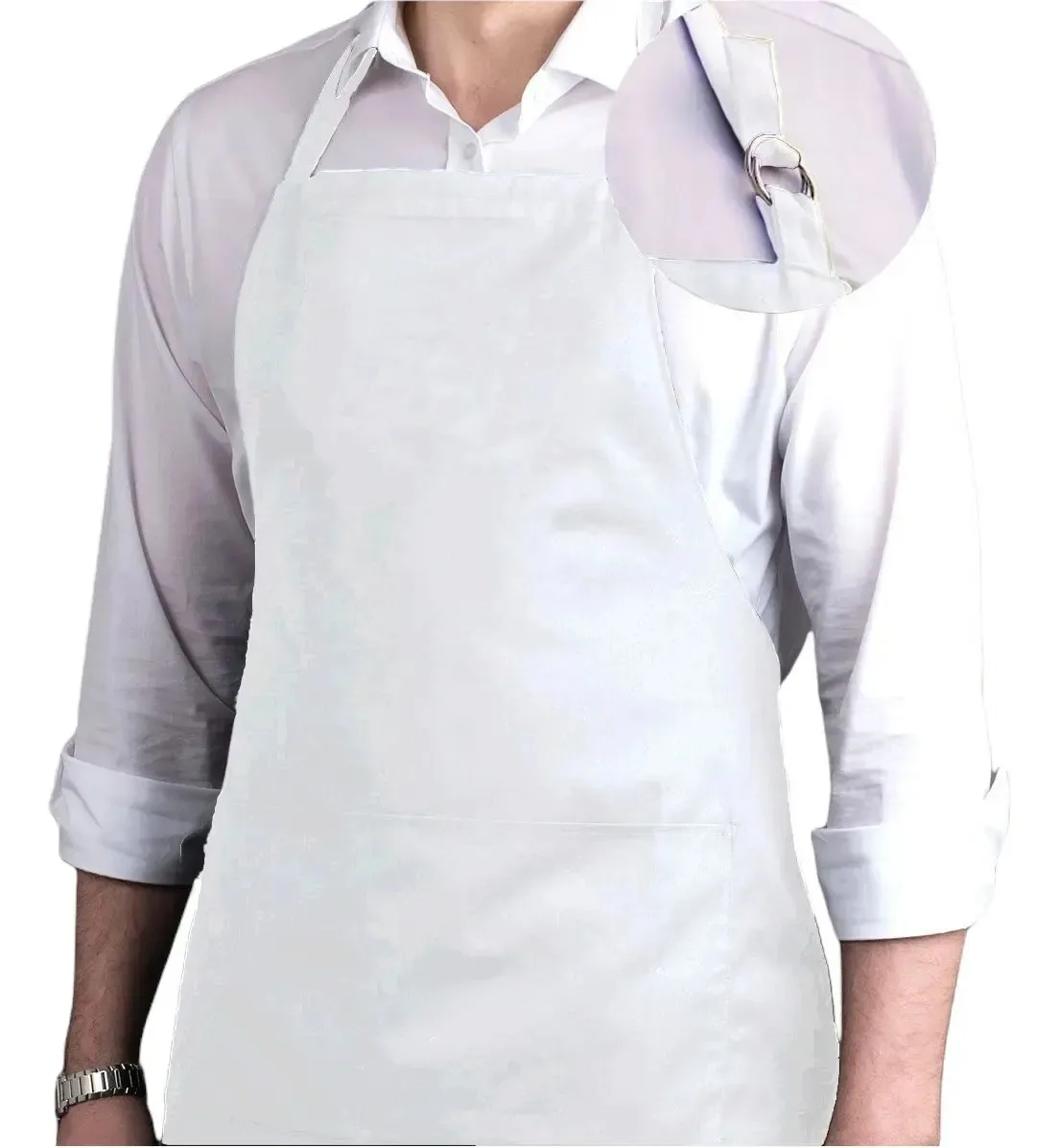 Kit 5 Aventais Brim C/ Bolso Churrasqueiro Chef Evento Bar Cor Branco