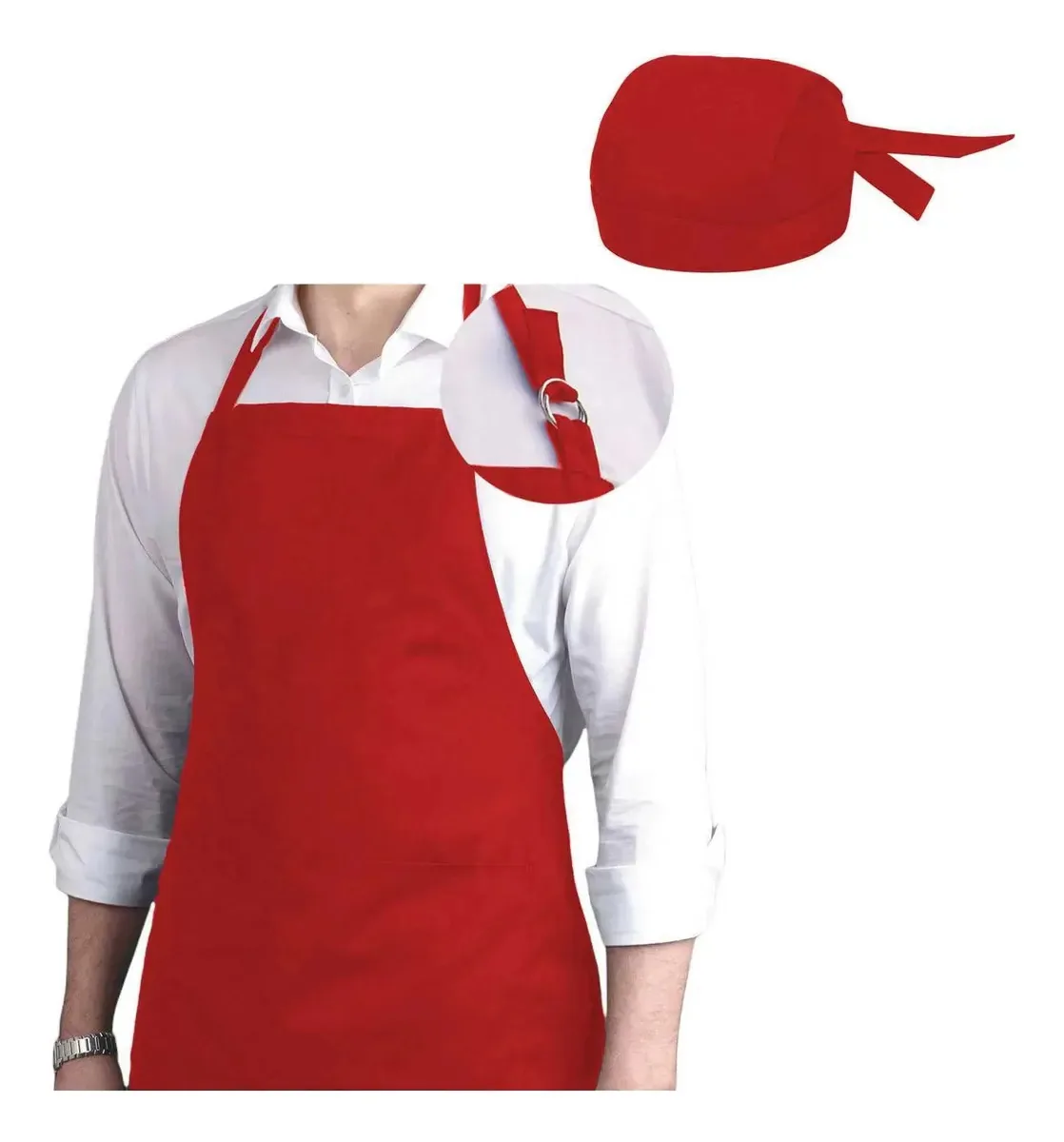 Kit 60 Aventais C/ Bandana Oxford Uniforme Cozinha Chef Cor Vermelho