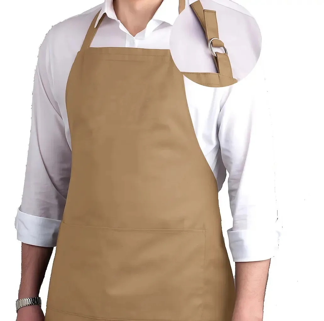 Kit com 5 Aventais de Peito Perbella Uniformes em Brim Cáqui para Churrasqueiro e Chef