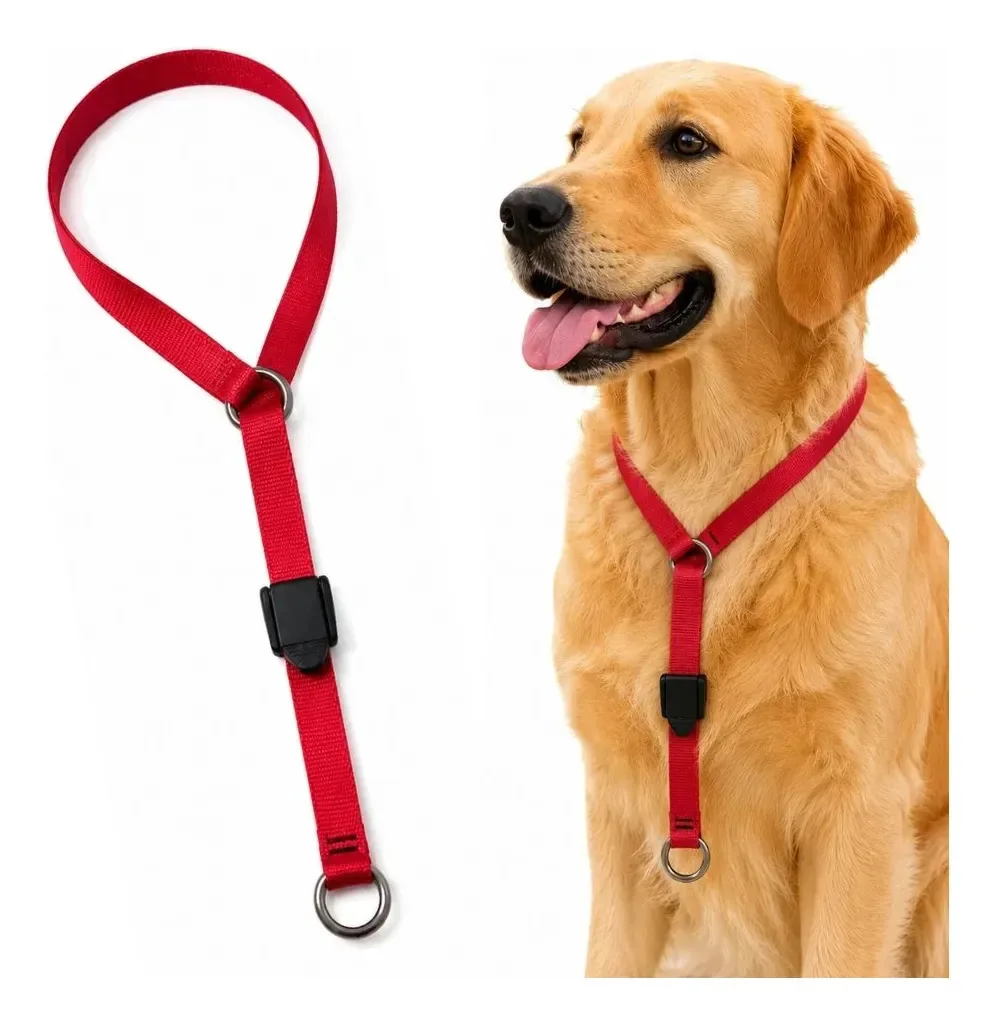 Colar Unificada Adestramento Cachorro Anti Puxão Treinamento Vermelho