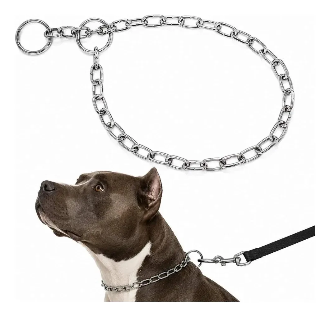 Colar Enforcador Antipuxão Adestramento Cachorro Resistente Prata