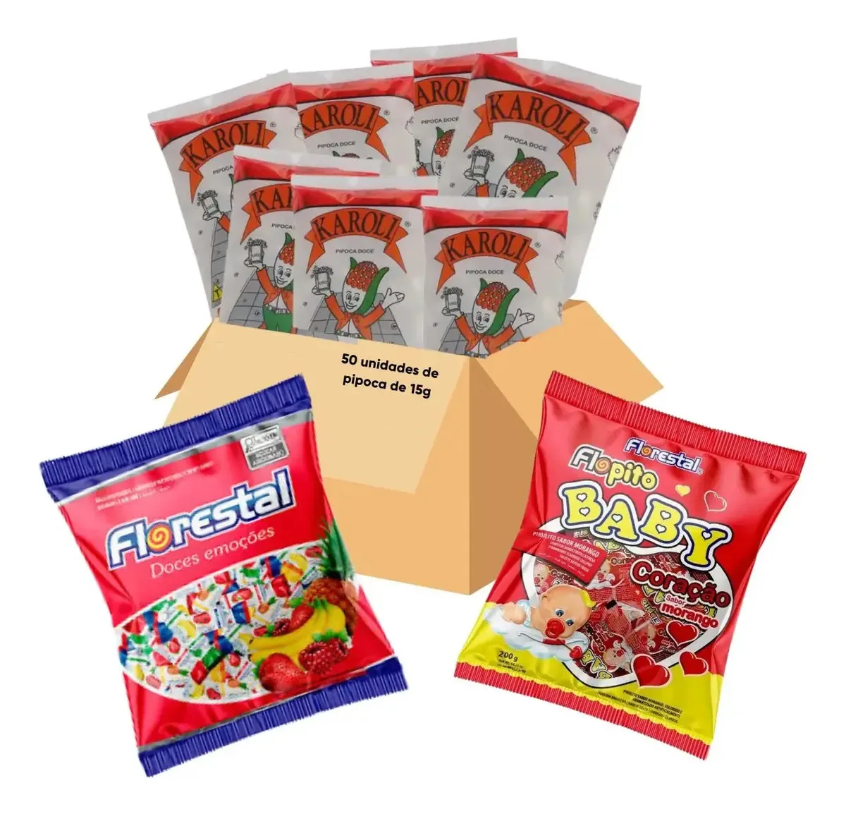 Kit Guloseimas Com Pipocas Bala E Pirulito