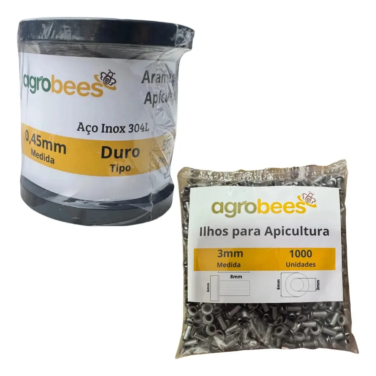 Rolo De Arame Aço Inox Duro + 1000 Ilhos Comprido Apicultura Cinza