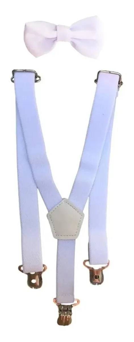 Kit Com Gravatas Borboleta E Suspensório Infantil Cor Branco
