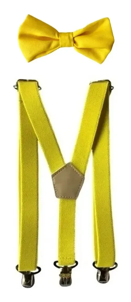 Kit Com Gravatas Borboleta E Suspensório Infantil Cor Amarelo