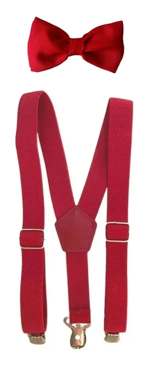 Kit Com Gravatas Borboleta E Suspensório Infantil Cor Vermelho