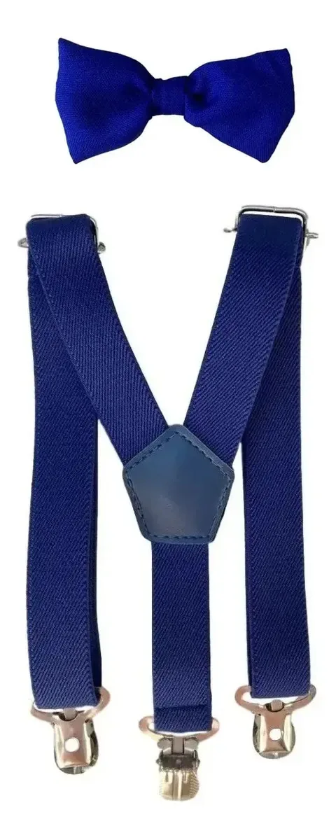 Kit Com Gravatas Borboleta E Suspensório Infantil Cor Azul Royal