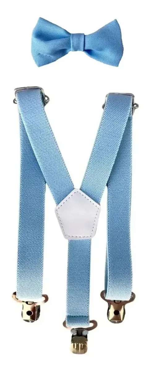 Kit Com Gravatas Borboleta E Suspensório Infantil Cor Azul-claro