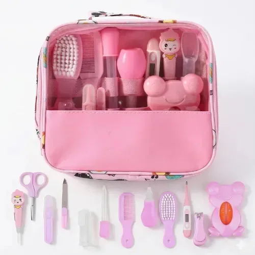 Kit Primeiros Cuidados Bebê 13 Peças + Nécessaire Rosa