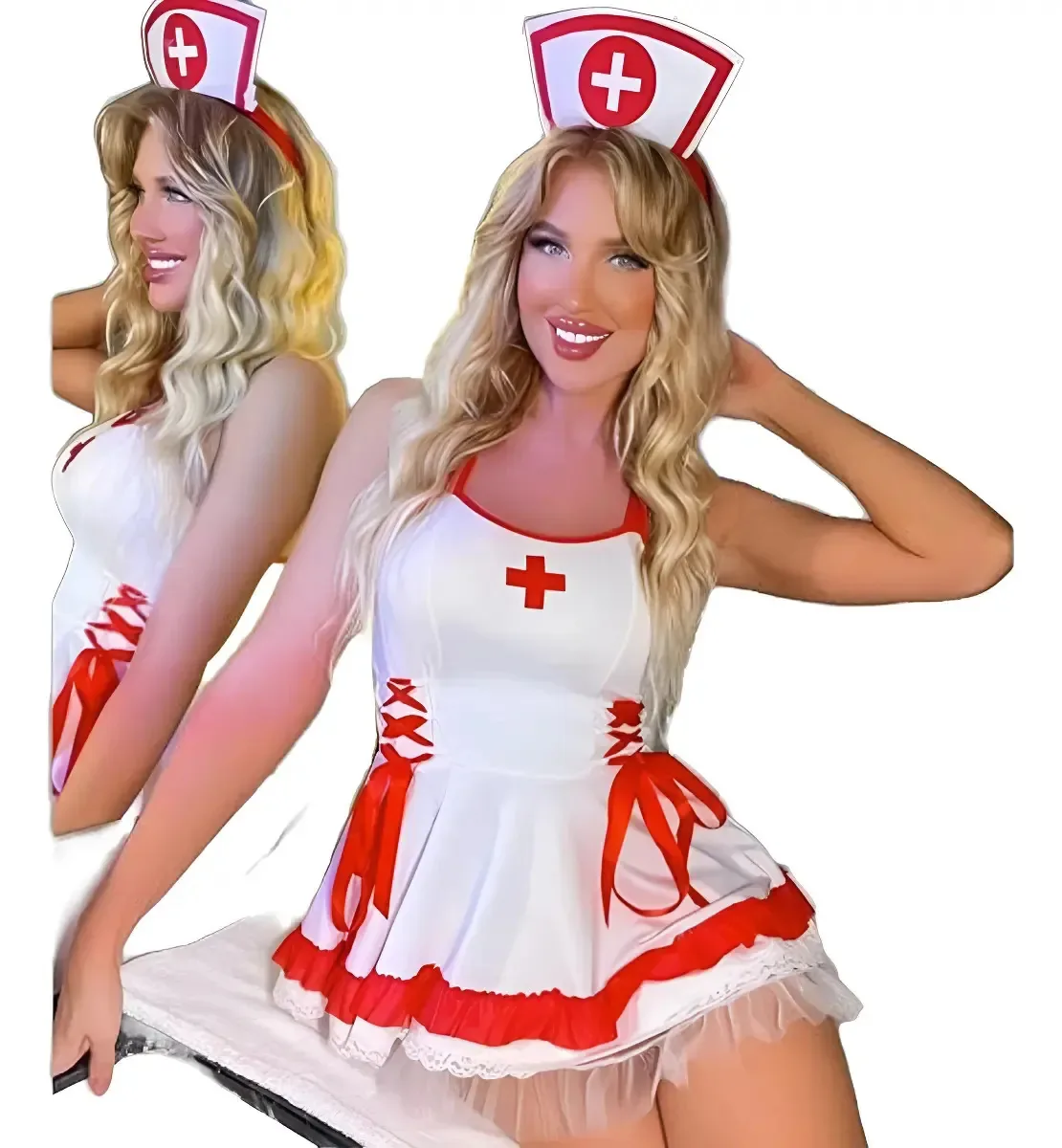 Fantasia De Enfermeira Sensual Completa Vermelho - Branco P