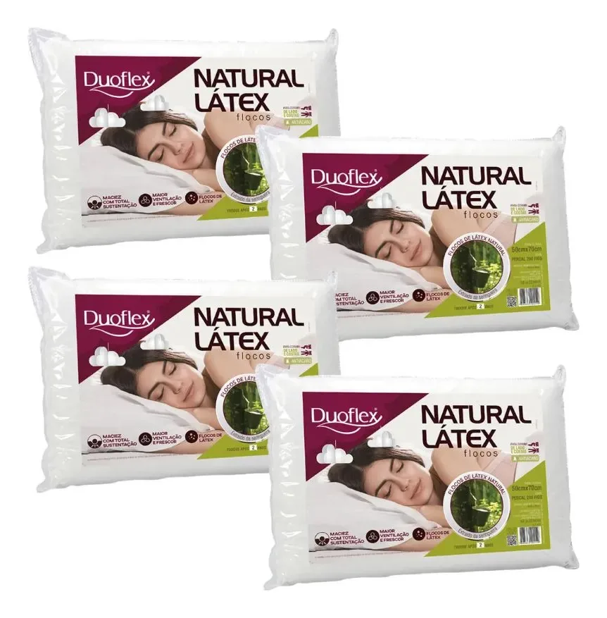 Kit 4 Travesseiros Natural Latex Flocos Duoflex