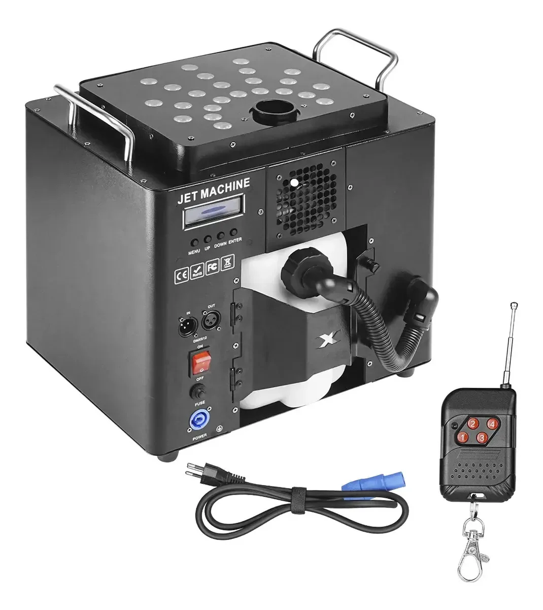 Maquina Fumaça 5000w Dmx Controle Remoto Sem Fio 24 Led Rgb Preto