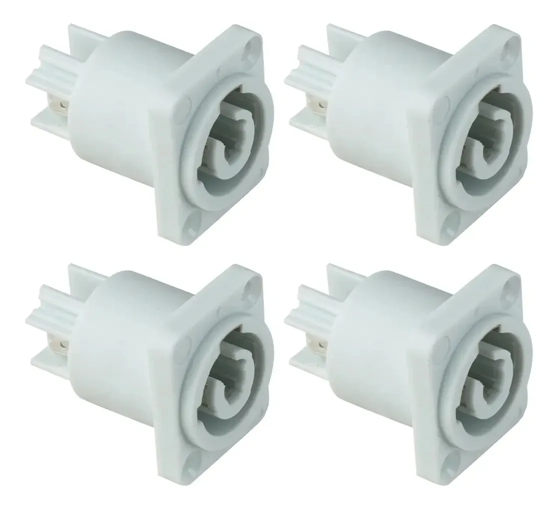 Kit 4 Conectores Powercon Fêmea para Painel Quadrado Cinza