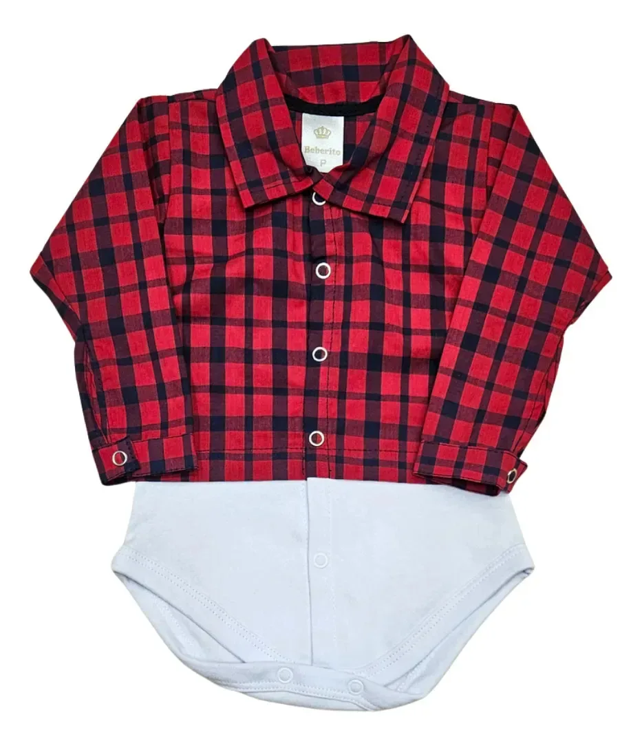 Body Xadrez Bebê Mesversário Fazendinha Country Algodão Vermelho G Xadrez
