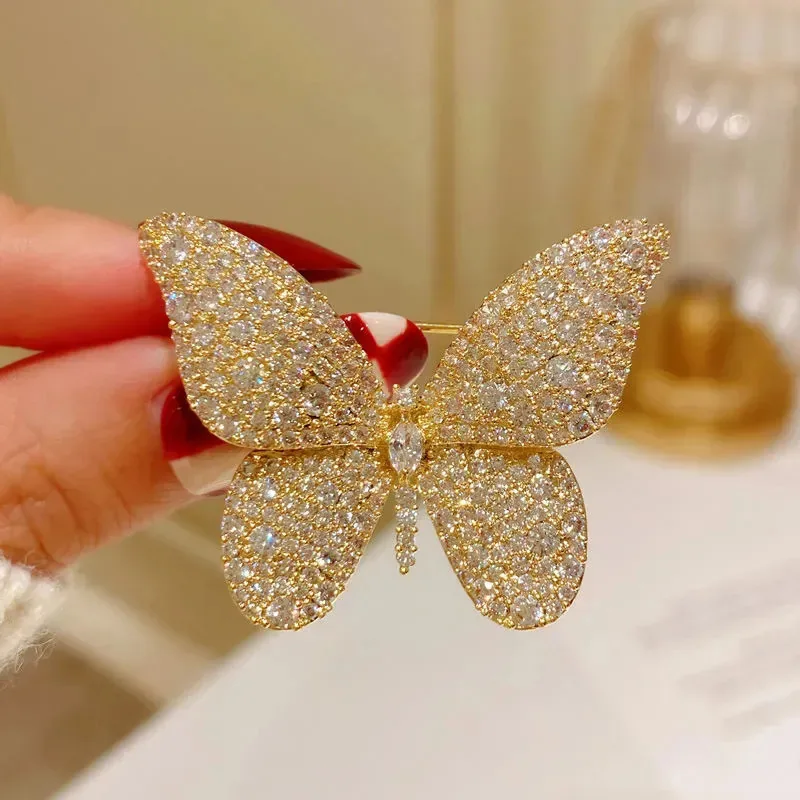 Broche De Roupa Feminino Borboleta Luxo Strass Tendência Dourado