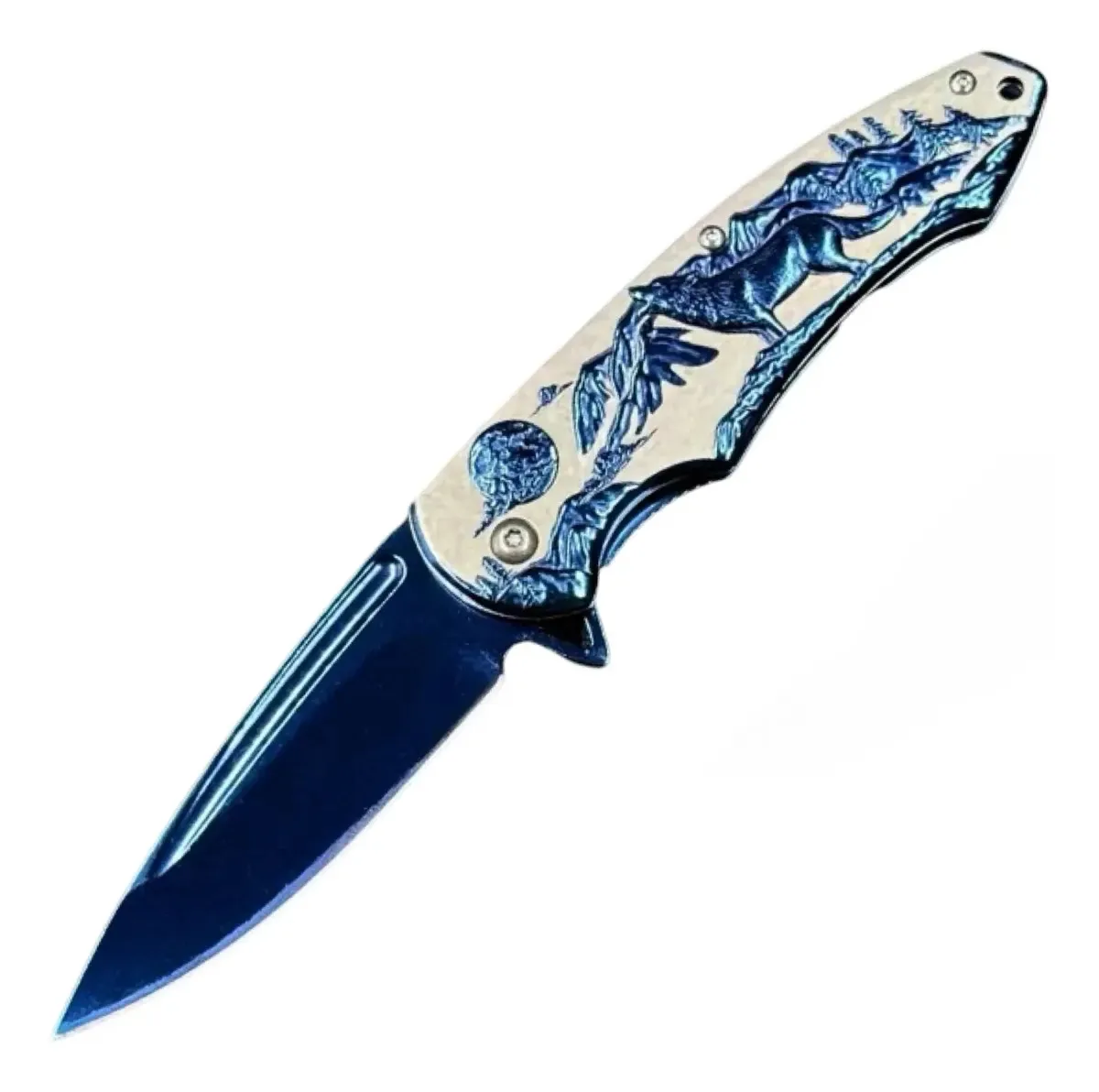 Canivete Tático The Butcher Lobo Azul De Aço Inoxidável Para Caça E Camping