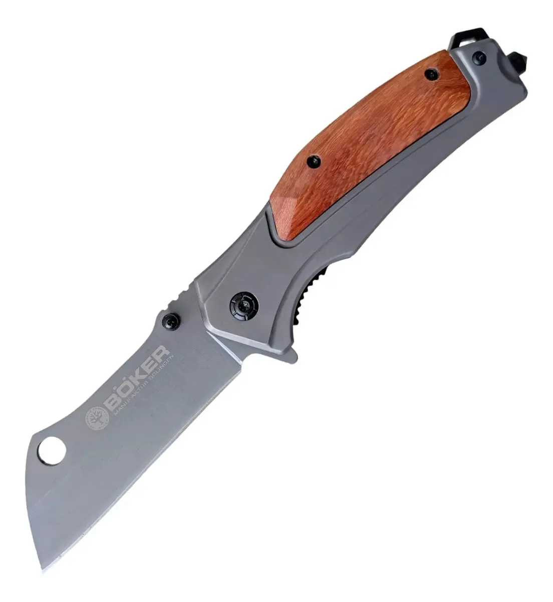 Canivete Böker Semiautomático Para Camping, Caça E Pesca Aço Inox Cinza