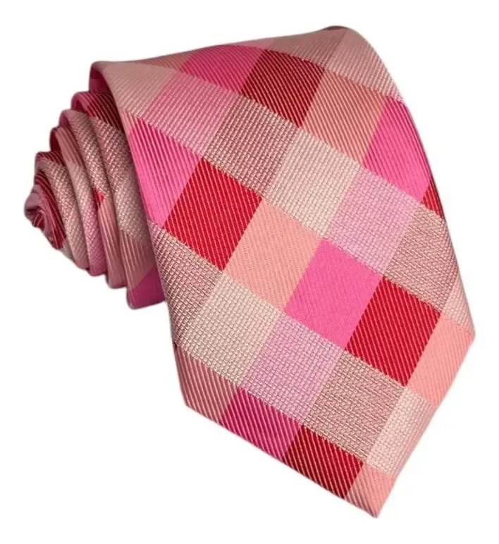 Gravata Xadrez Semi Slim Rosa Rosa-claro