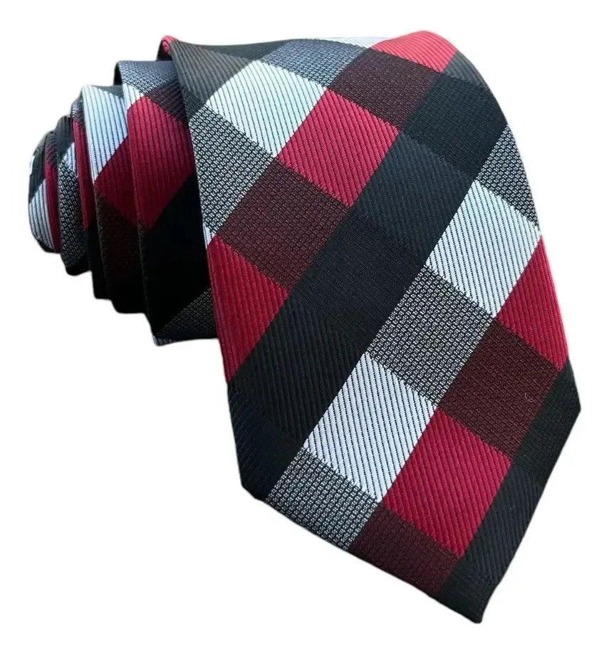 Gravata Xadrez Semi Slim Multicor Clássica Trabalhada Azul-aço Xadrez 149 Cm