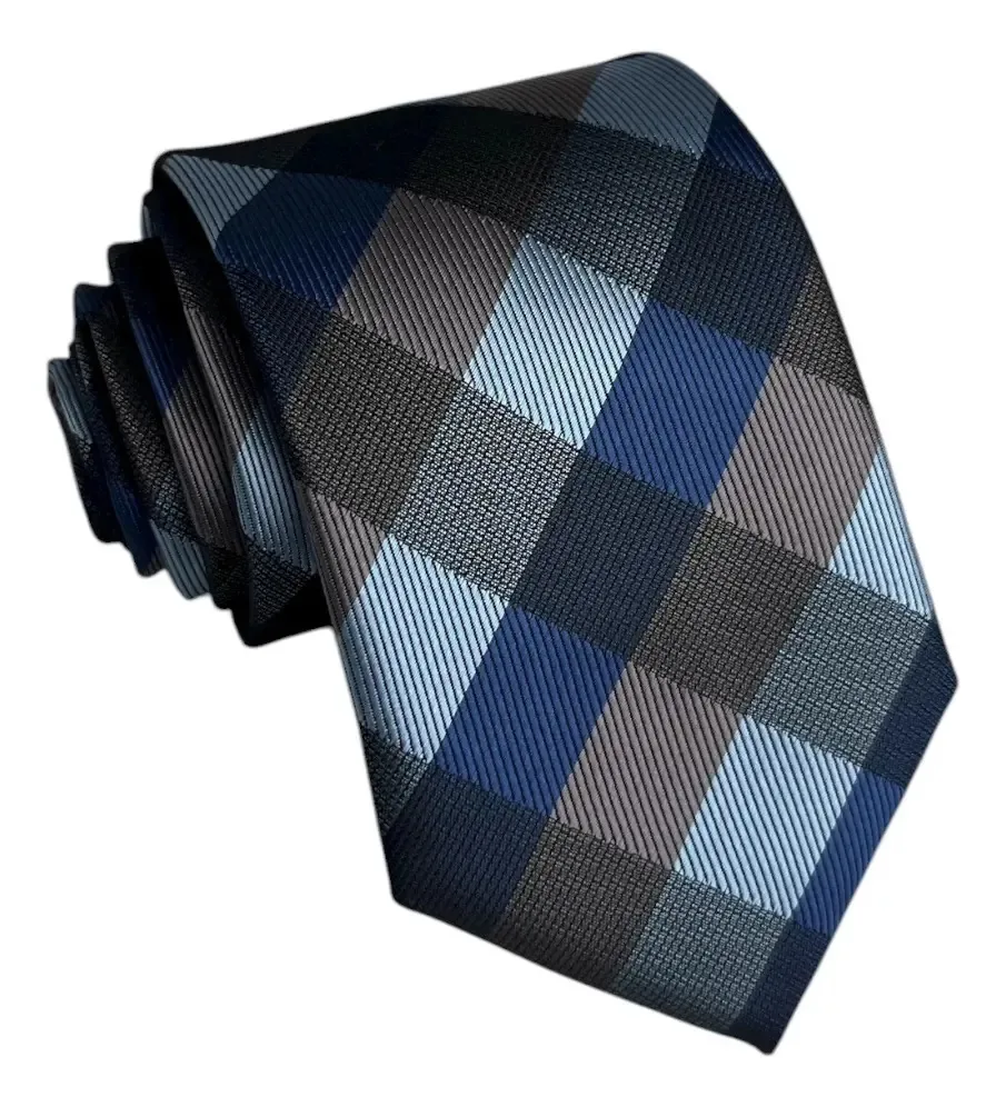Gravata Xadrez Semi Slim Clássica Azul Azul-aço Xadrez 17.78 Cm