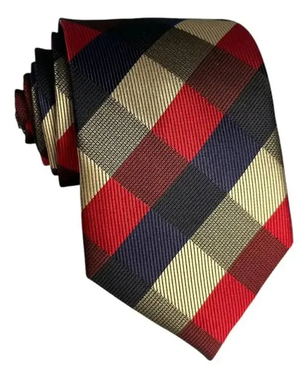 Gravata Xadrez Semi Slim Classica Diferenciada Multicor Marrom-claro Xadrez 149 Cm