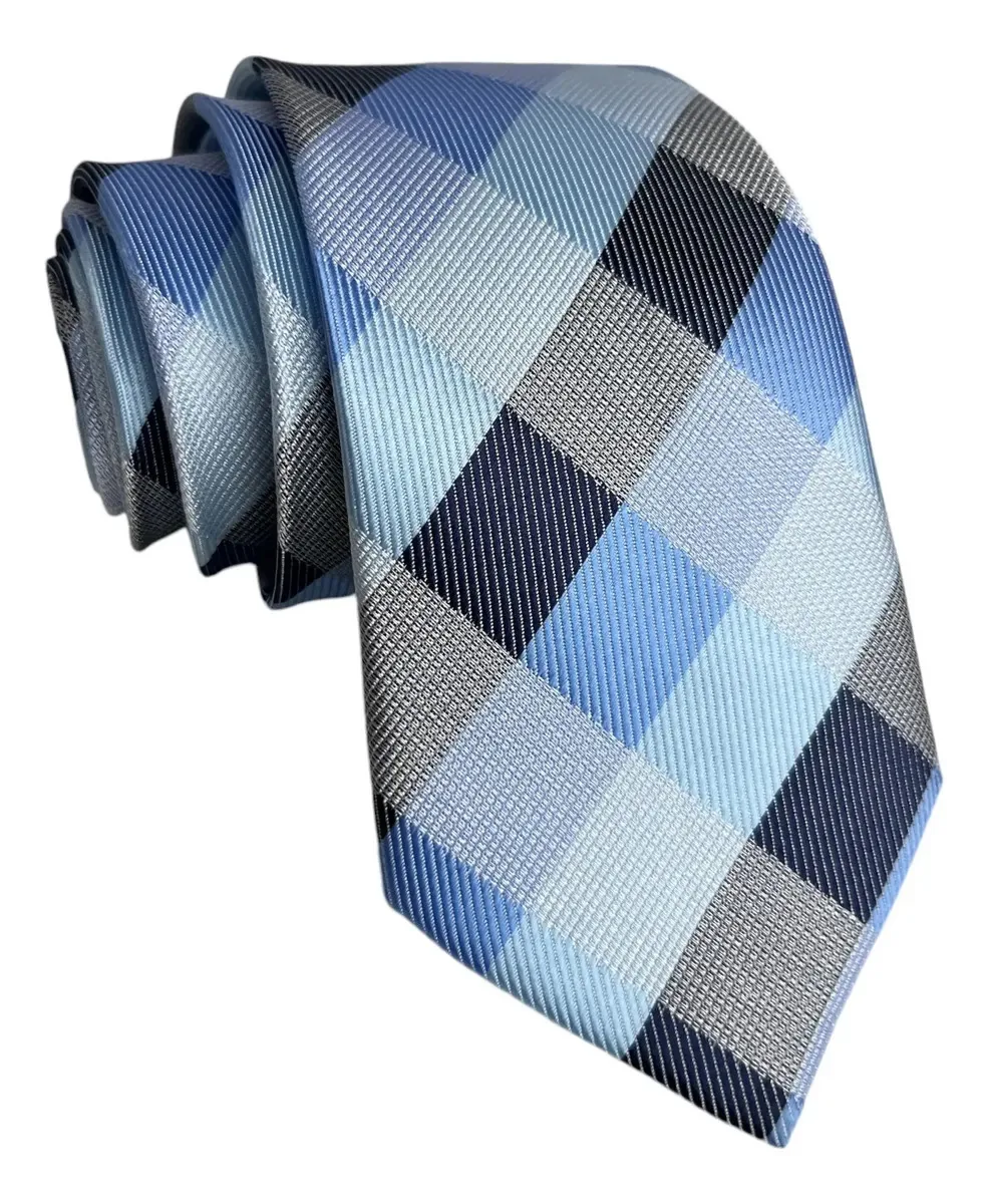 Gravata Xadrez Slim Azul Masculina Azul-aço Xadrez 149 Cm