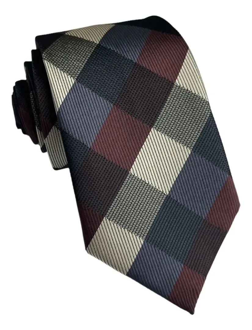 Gravata Xadrez Luxo Marrom E Azul Marrom Xadrez 149 Cm