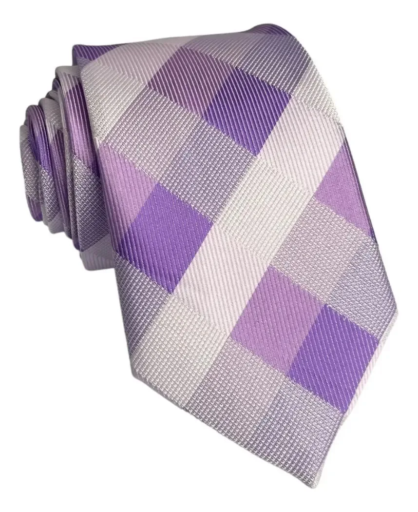 Gravata Xadrez Lilas Masculina Luxo Diferenciada Lilás Xadrez 149 Cm