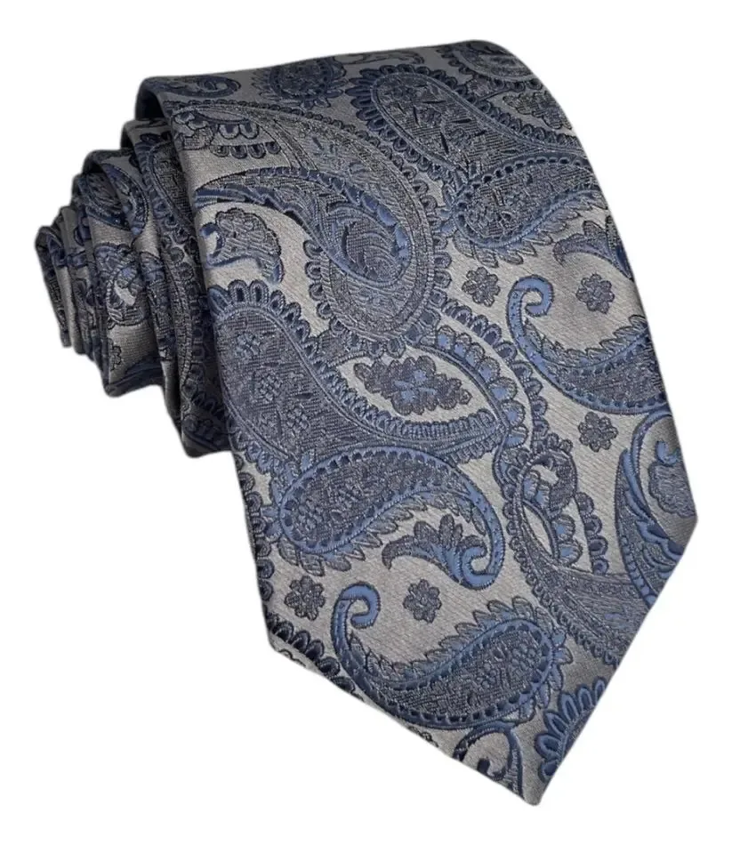 Gravata DF Gravatas Semi Slim tipo gravata semi slim premium paisley cor cinza-escuro de 149cm