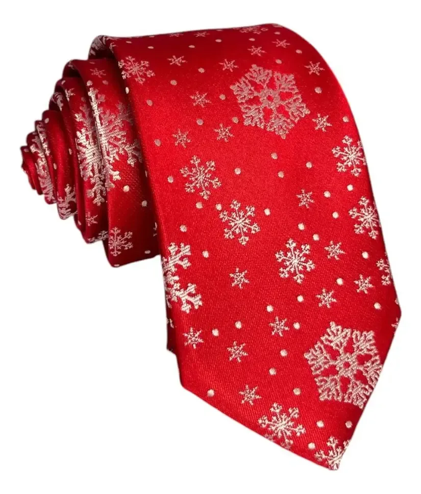 Gravata Slim Tematica Luxo Premium Diferenciada Natal Comprimento 149 cm Cor Vermelho Desenho do tecido Gravata de Natal