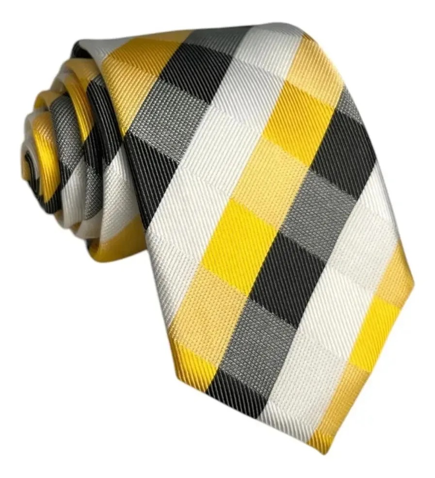 Gravata Xadrez Amarela E Branca Diferenciada Luxo Amarelo Xadrez 149 Cm