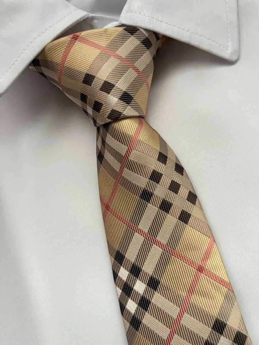 Gravata Df Semi Slim Social Xadrez Marrom Exclusiva Luxo Bege E Preta Xadrez 149 Cm