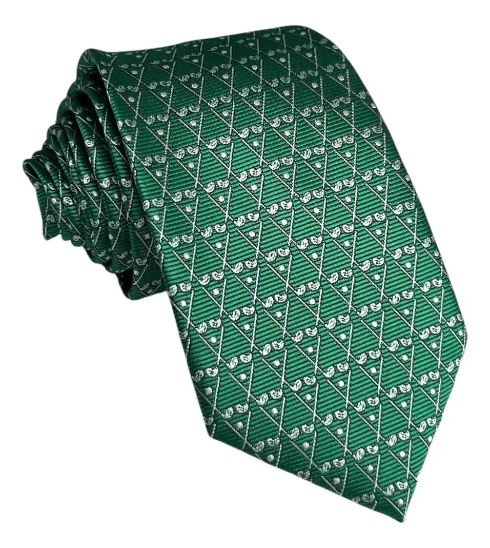 Gravatas Semi Slim Verde Geométrica Jacquard - 2400 Fios Verde Estampada 149 Cm