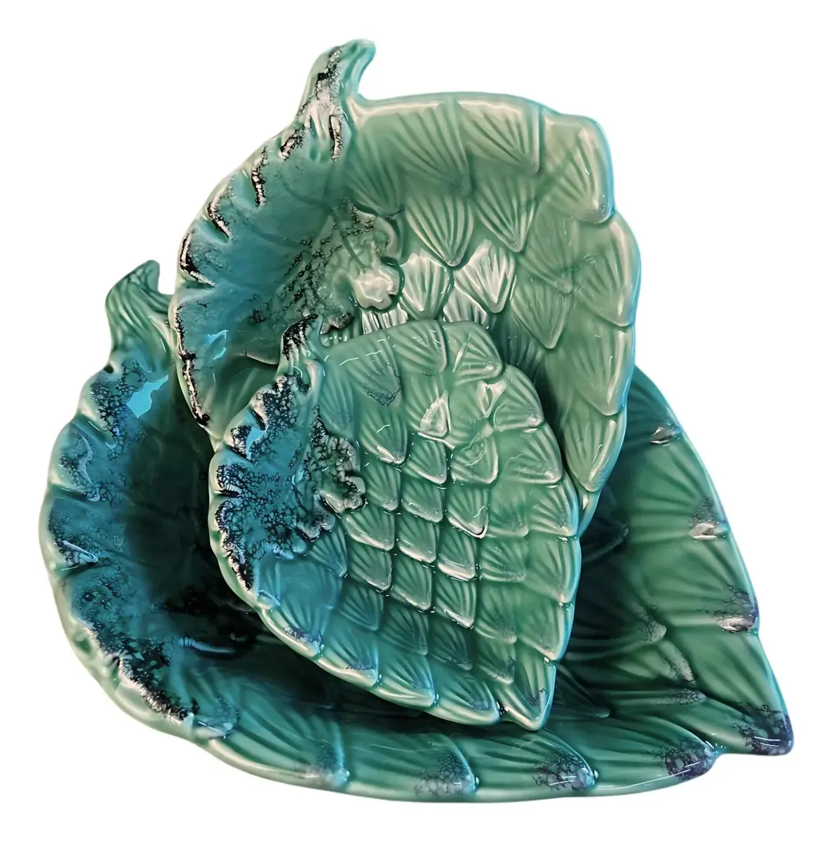 Kit 3 Tigelas Bowl Cerâmica Folha Alcachofra Scalla Verde