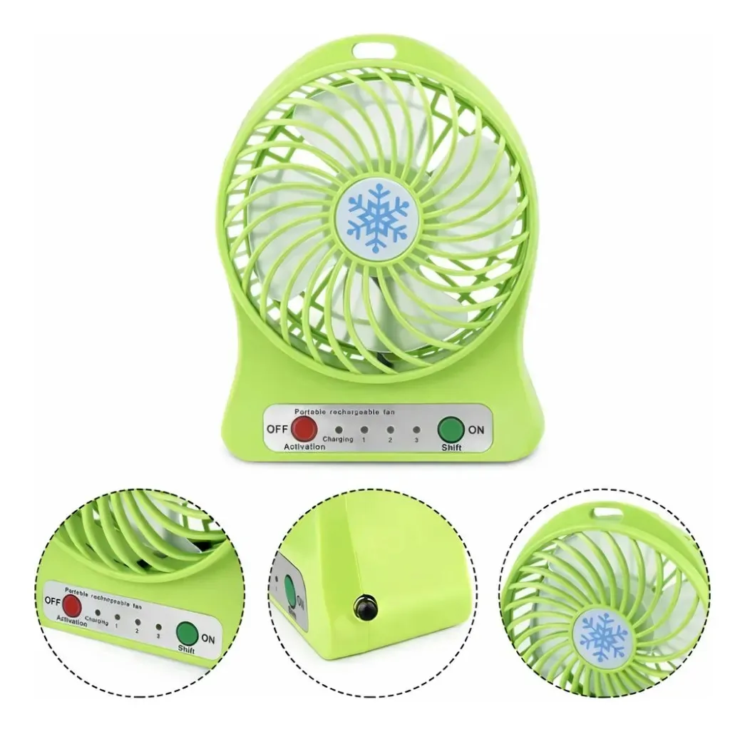 Mini Ventilador Portátil Recarregável Verde 3 Velocidades Verde