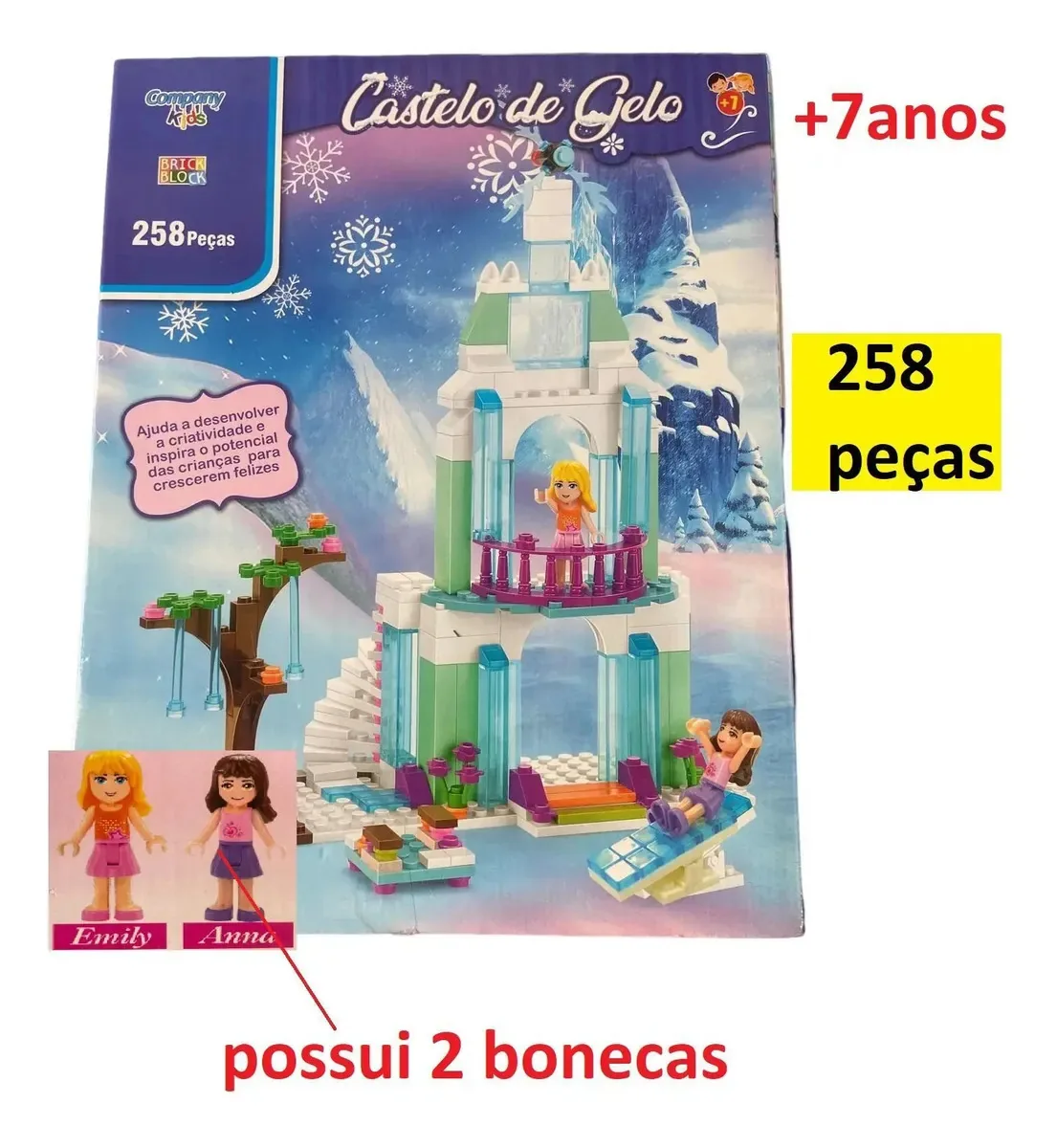 Brinquedo Castelo De Gelo Blocos De Montar Com 2 Bonecas